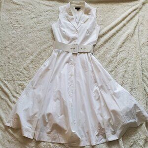 J Crew Collared Sleeveless Button Flare White Long Dress Womens Size 4 Tall Belt